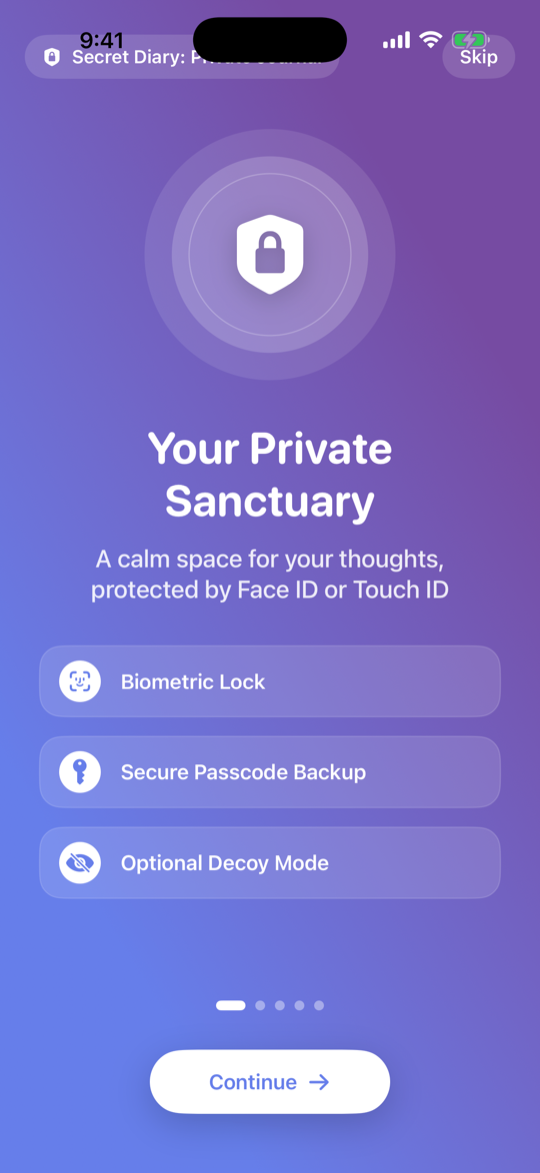Secret Diary onboarding: Your Private Sanctuary