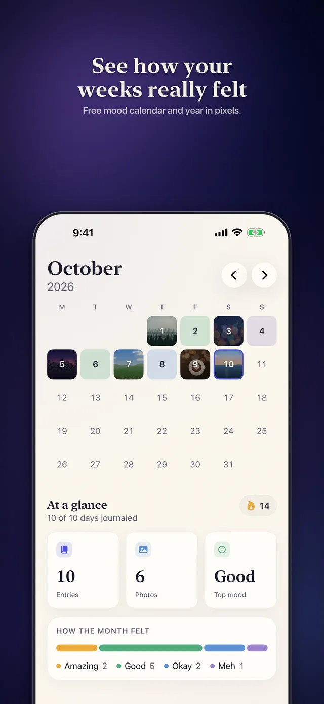 Calendar with each day marked by mood