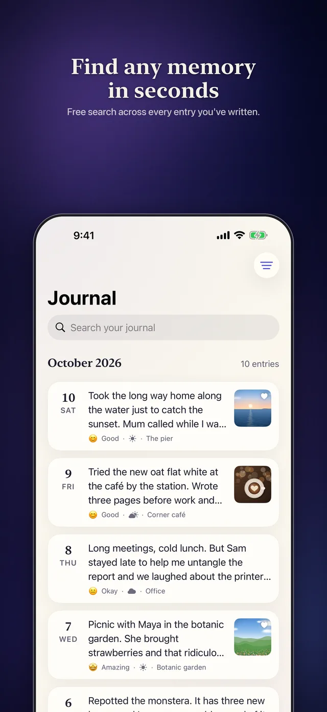 Journal: every entry, with search